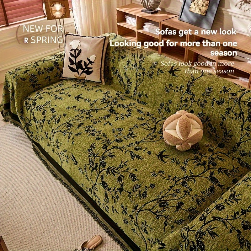 Chenille Tassel Sofa Throw Blanket for Couch – Thickened Non-Slip Machine Washable All-Season Sofa Cover for Living Room & Office, Multiple Sizes