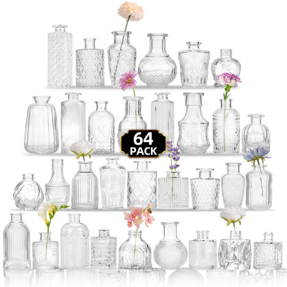 Glass Bud Vases Bulk Set for Wedding Centerpieces, Rustic Home Table Decorations, Small Flower Vases for Flowers, Anniversary Birthday Housewarming Gift, Halloween Christmas Decor