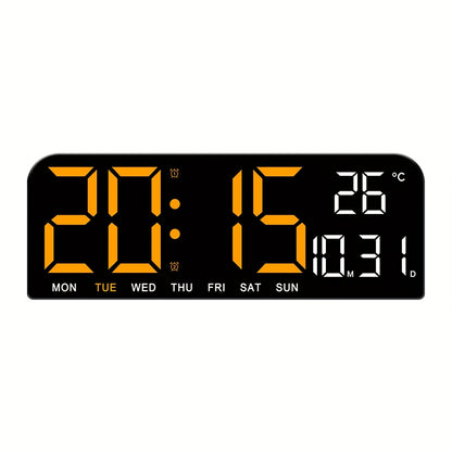 Large Screen LED Alarm Clock with Temperature Humidity Display – 15 Inch Luminous Digital Clock, Week Timer Remote Control, Auto-Dimming, for Bedroom Living Room Office Seniors