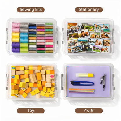 Stackable Storage Boxes with Lids Clear Plastic 5-Pack Waterproof Clip-On Organizer for Craft Supplies Beads Sewing Art Office Home