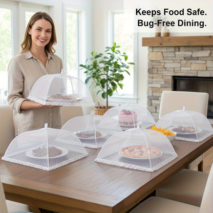 Pop-Up Mesh Food Covers 9-Pack Collapsible Food Tent Covers for Outdoor Picnic BBQ - Large 17 Inch Bug Proof Food Nets for Serving Dishes Plates Fruits Salads - Reusable Zero Waste Food Protectors