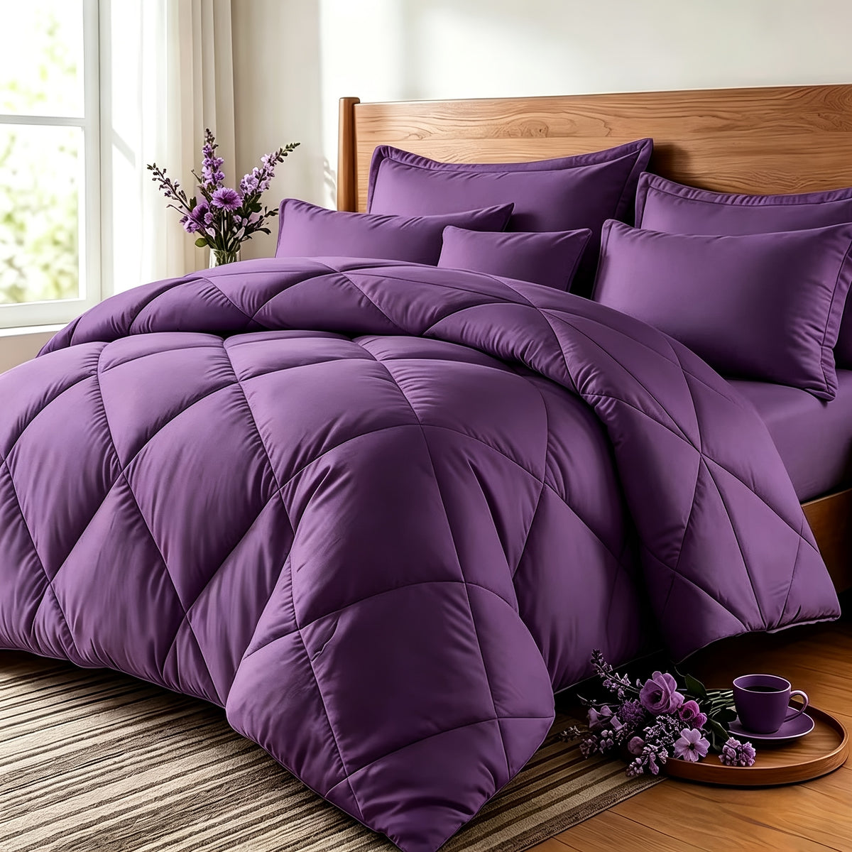 Thin Quilt Bedding Set with Pillowcases Lightweight Breathable Summer Comforter Solid Color Bed Quilt Twin Full Queen King Size Soft Fiber Filled Blanket for Bedroom