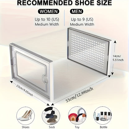 Stackable Shoe Boxes Clear Plastic with Lid Foldable Sneaker Storage Organizer – Space-Saving Transparent Shoe Rack Containers for Entryway & Bedroom, 6, 12 & 24 Pack in White, Black & Grey