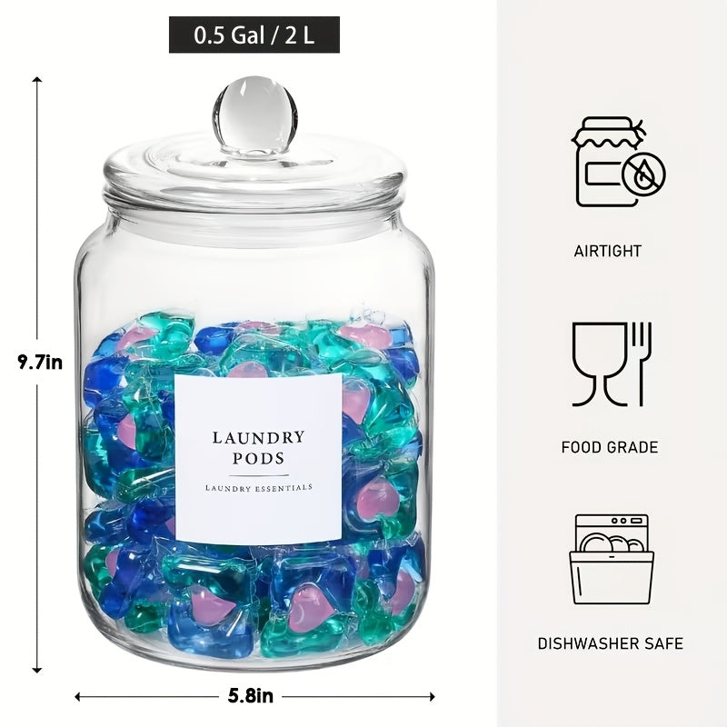 Glass Jars with Airtight Lids Labels and Spoons, Half Gallon Wide Mouth Storage Canisters for Laundry Detergent Pods Scent Booster Beads Sugar Bath Salts, 1 2 3 4 Pack Options