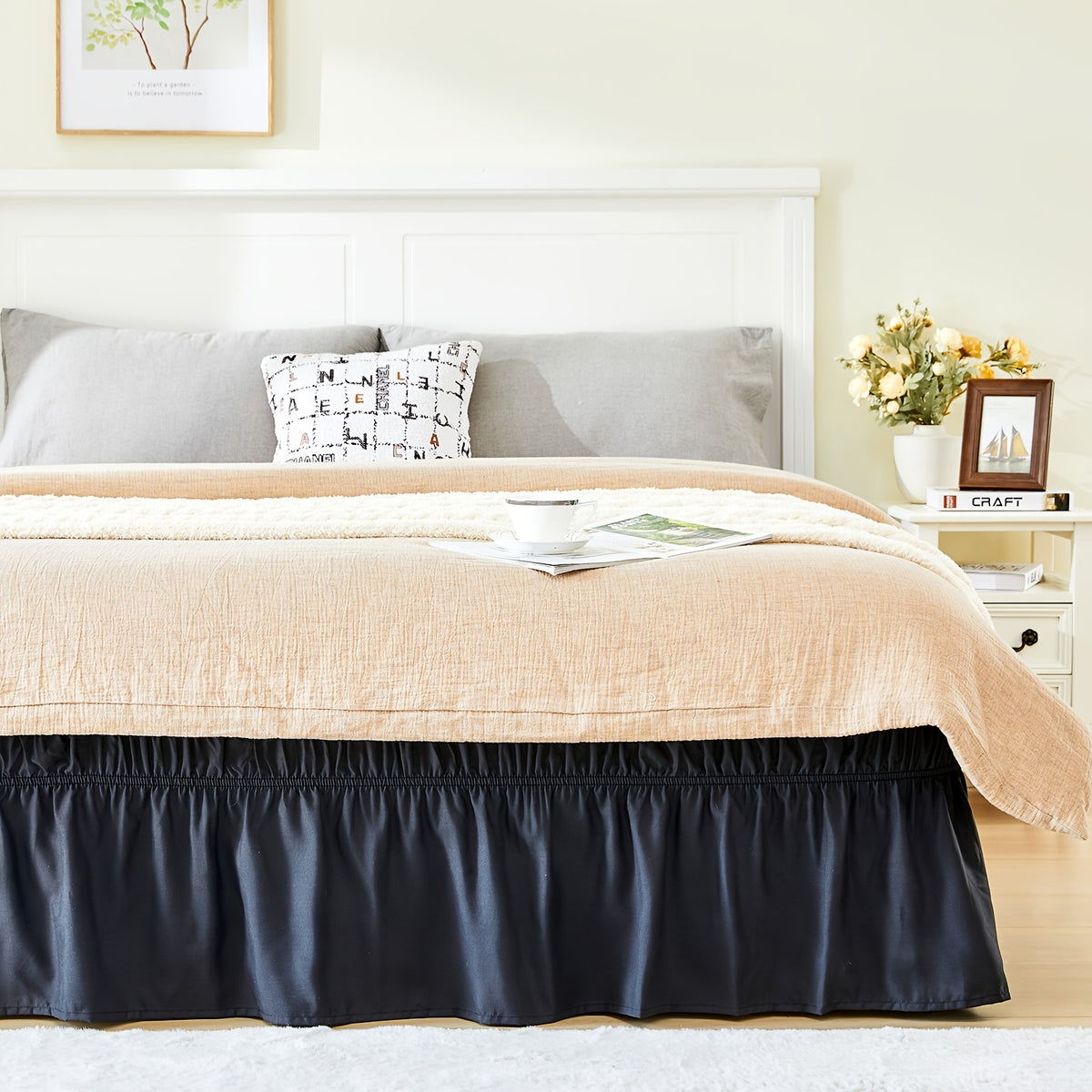 Bed Skirt Wrap Around Elastic – 15 Inch Drop Microfiber Dust Ruffle No Lift Needed Adjustable Hotel Quality Fade Resistant Machine Washable Twin Full Queen King 30 Colors