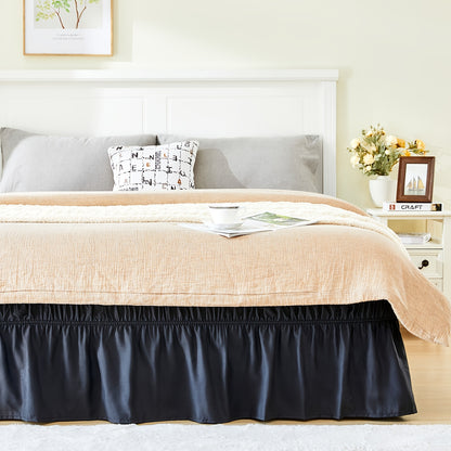 Bed Skirt Wrap Around Elastic – 15 Inch Drop Microfiber Dust Ruffle No Lift Needed Adjustable Hotel Quality Fade Resistant Machine Washable Twin Full Queen King 30 Colors