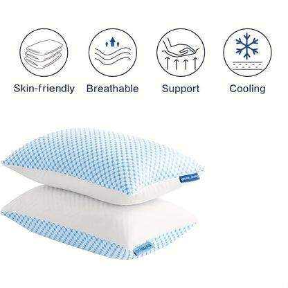 Cooling Bed Pillows 2 Pack – Hotel Quality Non-Collapsing Down Alternative Pillows with Memory Foam Filling, Polyester & Viscose Cover, Machine Washable, Queen & King Size for Side, Back & Stomach Sleepers