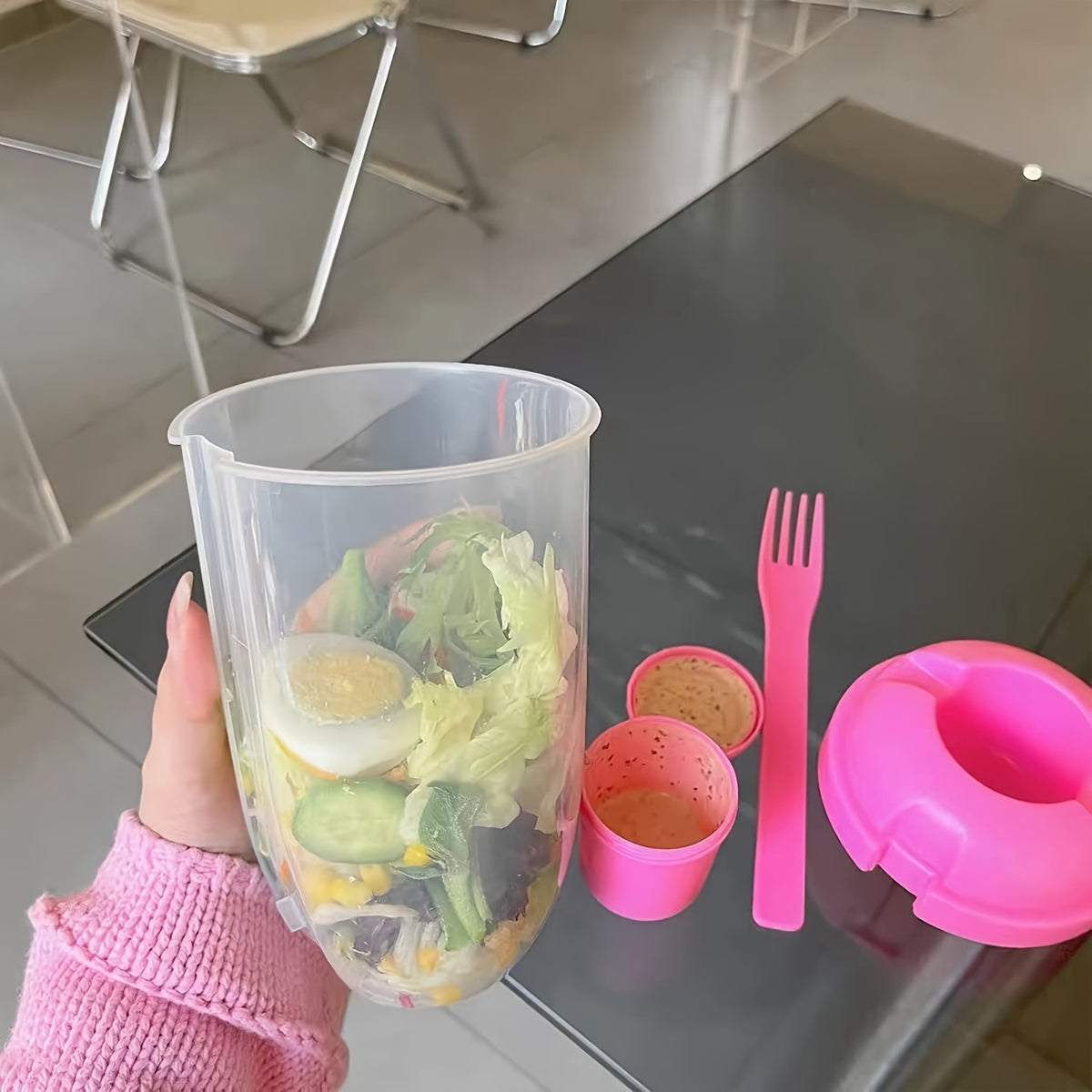 Bento Lunch Box Set with Bag and Cup, 2-Layer Multi-Compartment Meal Prep Container for School Office Picnic, Leakproof Food Storage Box with Insulated Lunch Bag, Pink Blue Green White
