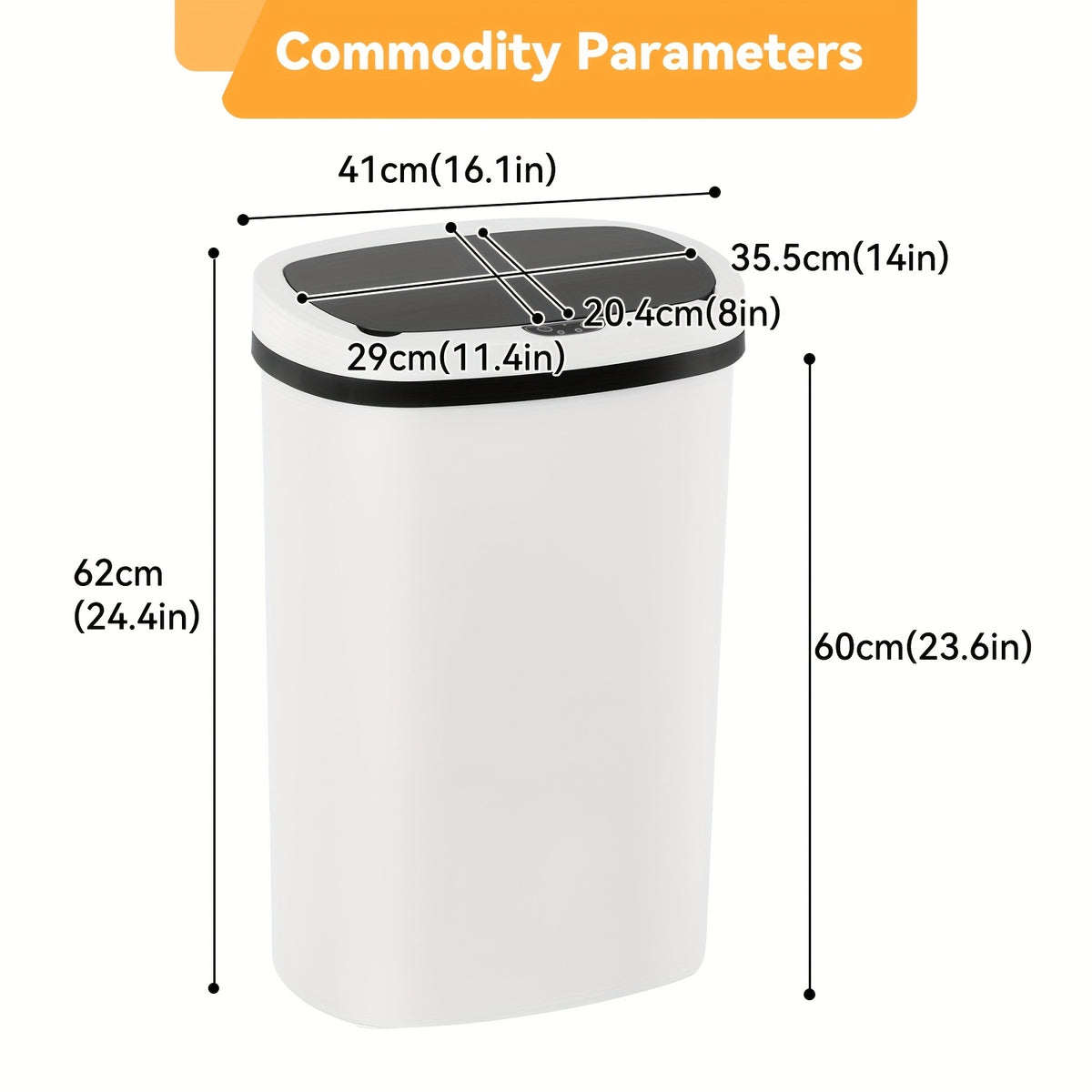 13 Gallon Touchless Motion Sensor Trash Can 50L – Automatic Smart Garbage Can for Kitchen, Office, Bedroom & Living Room, Plastic & Stainless Steel, Multiple Colors