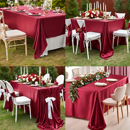 Satin Tablecloth 2-Pack 57x102 Inch Rectangular Smooth Fabric Table Cover - Elegant Tabletop Decoration for Wedding Banquet Birthday Party Outdoor Events - Polychrome Champagne Black Dark Green Rose Gold