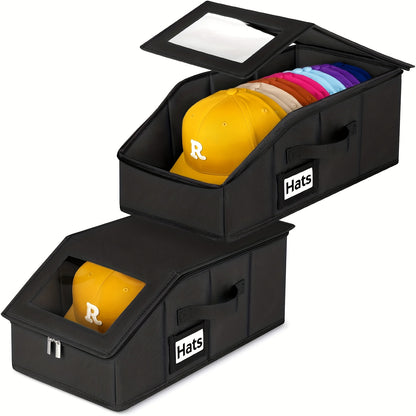 Stackable Hat Storage Box for Baseball Caps Holds Up to 30 Caps – 1 or 2 Pack Closet Hat Organizer with Cardboard Dividers for Women & Men