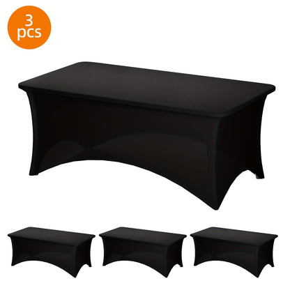 Stretch Spandex Tablecloth 2 or 3 Pack 4ft 6ft 8ft – Wrinkle-Resistant Fitted Rectangle Table Cover Black White for Wedding Banquet Trade Show Graduation Party Bridal Shower