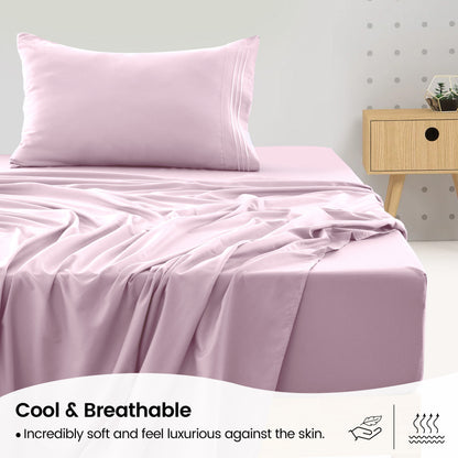 1800 Series Bed Sheets Set 4 Pieces – Brushed Microfiber Deep Pocket Sheet Set with Pillowcases, Cooling & Breathable Bedding for All Seasons, Fade Resistant, Fits Mattresses Up to 16 Inches