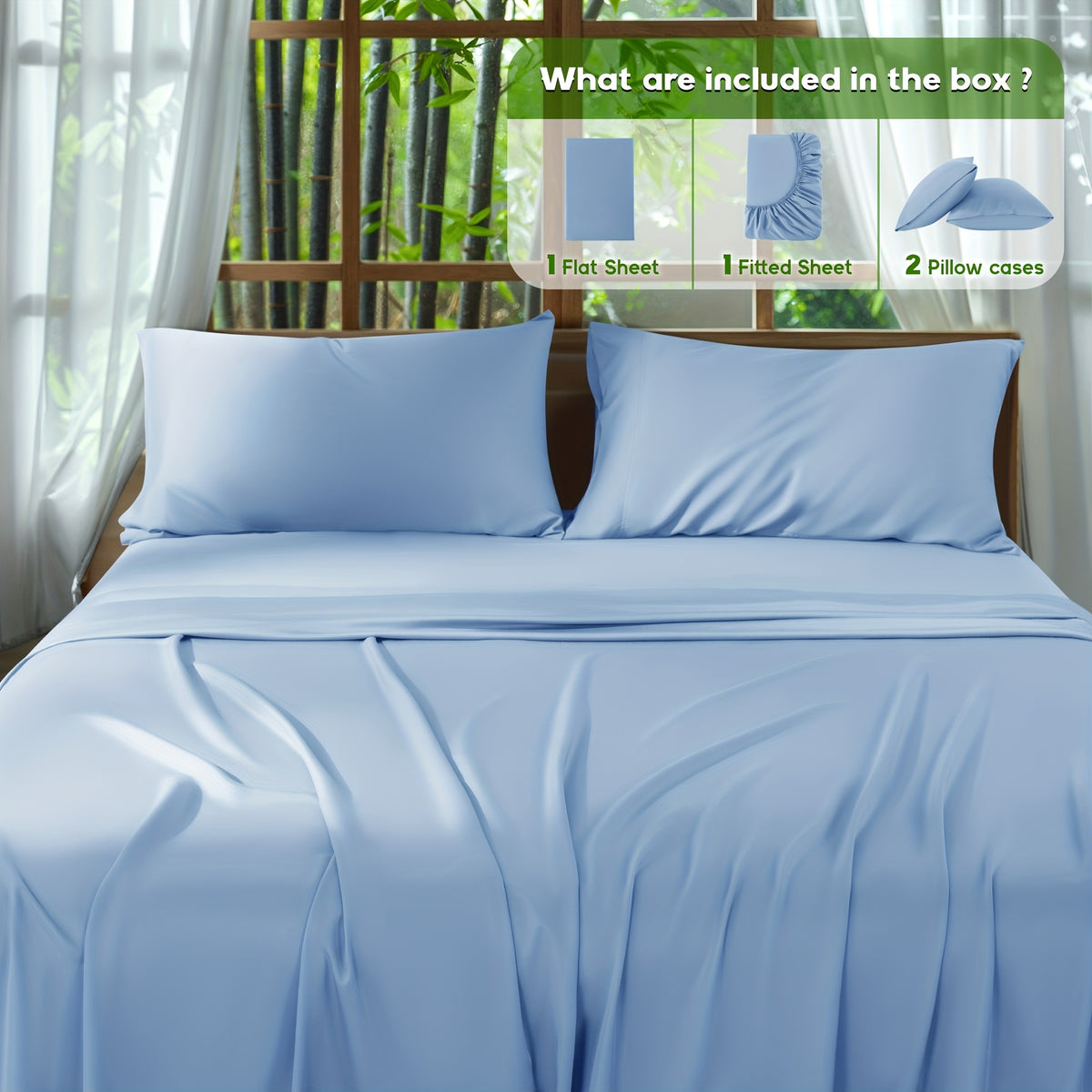 2000 Thread Count Bamboo Bed Sheets Set 4pcs Cooling Breathable Soft Hotel Luxury 16 Deep Pocket Wrinkle Shrink Resistant All Season Hot Sleepers