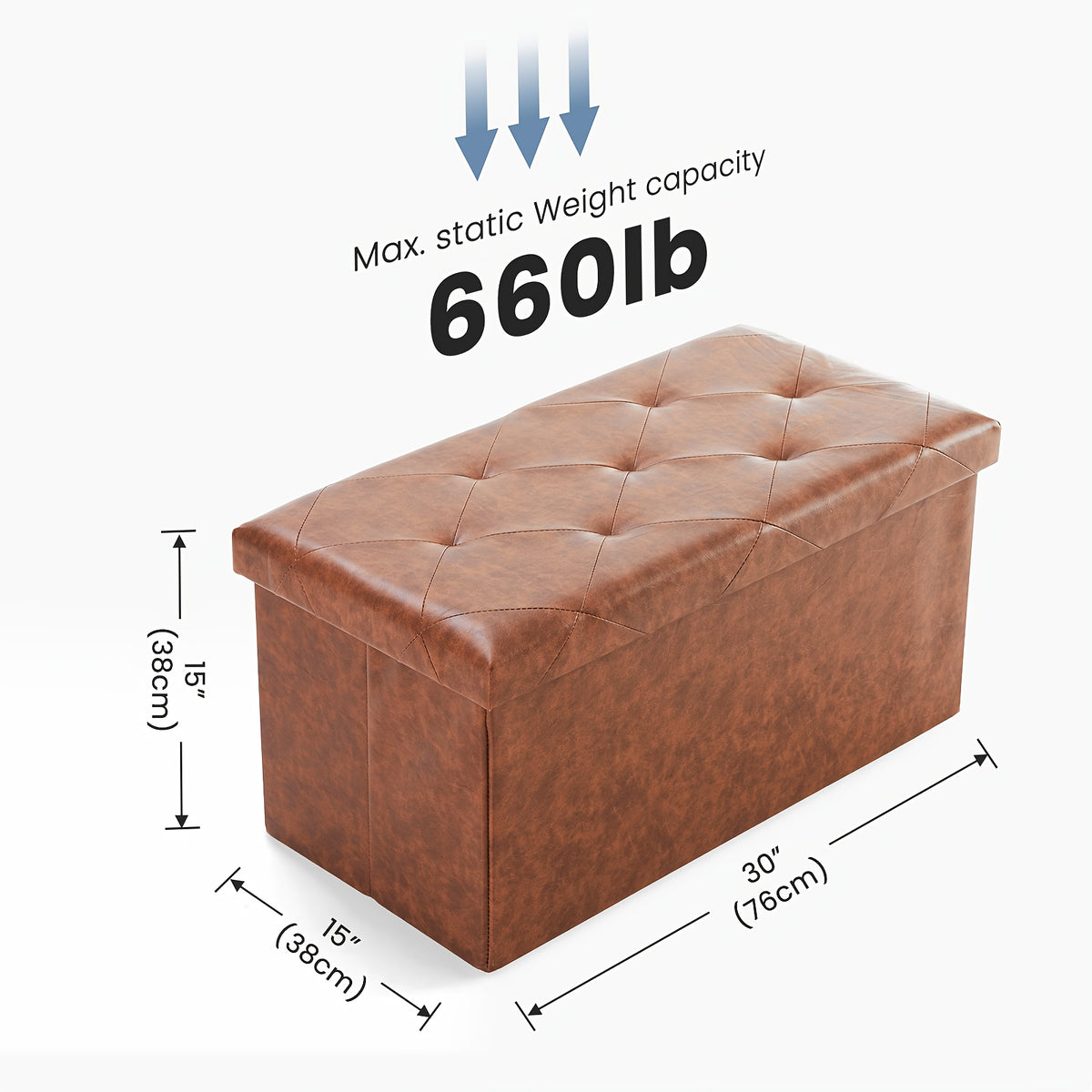 Storage Ottoman Bench 43 Inch 660 LB Capacity Folding End of Bed Bench with Padded Seat, Large Storage Chest Foot Rest Stool for Bedroom Living Room Entryway, Available in Nylon & Leather, Multiple Colors