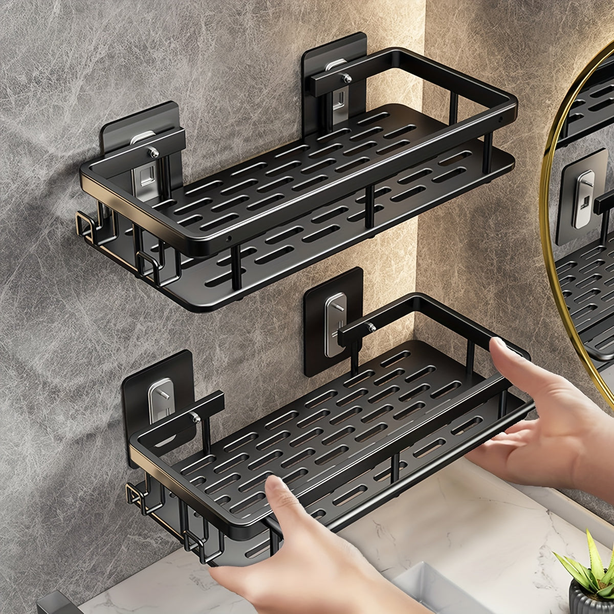Shower Caddy Hanging 2 Pack – Portable Corner Shower Shelf for Inside Shower, Bathroom Organizer & Storage, No Drilling Required | Rectangle & Triangle