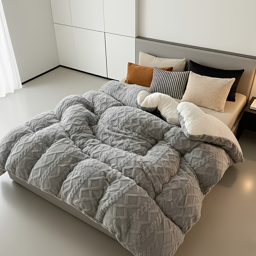 Fleece Blanket Plush Throw for Bed - Premium Thick Warm Winter Blanket, Soft Fluffy Microfiber Velvet Quilt with Vintage Geometric Design for Bedroom, Couch & Hotel, Twin Queen King, Grey Blue Beige