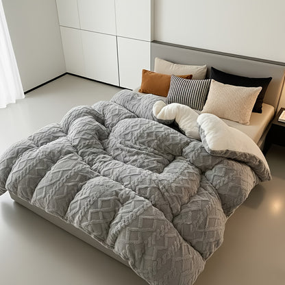 Fleece Blanket Plush Throw for Bed - Premium Thick Warm Winter Blanket, Soft Fluffy Microfiber Velvet Quilt with Vintage Geometric Design for Bedroom, Couch & Hotel, Twin Queen King, Grey Blue Beige