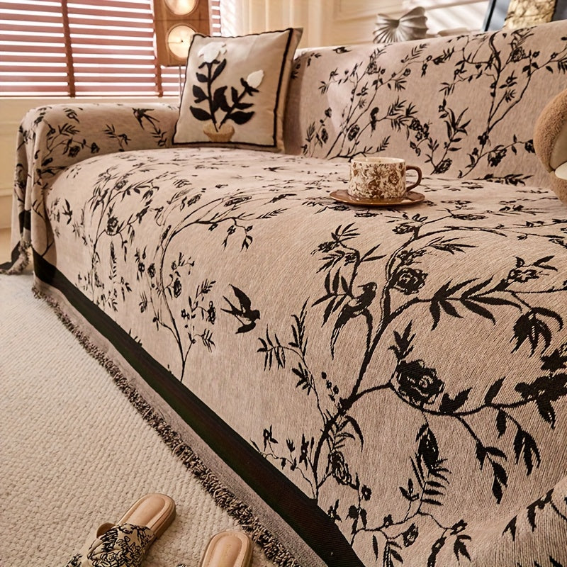 Chenille Tassel Sofa Throw Blanket for Couch – Thickened Non-Slip Machine Washable All-Season Sofa Cover for Living Room & Office, Multiple Sizes