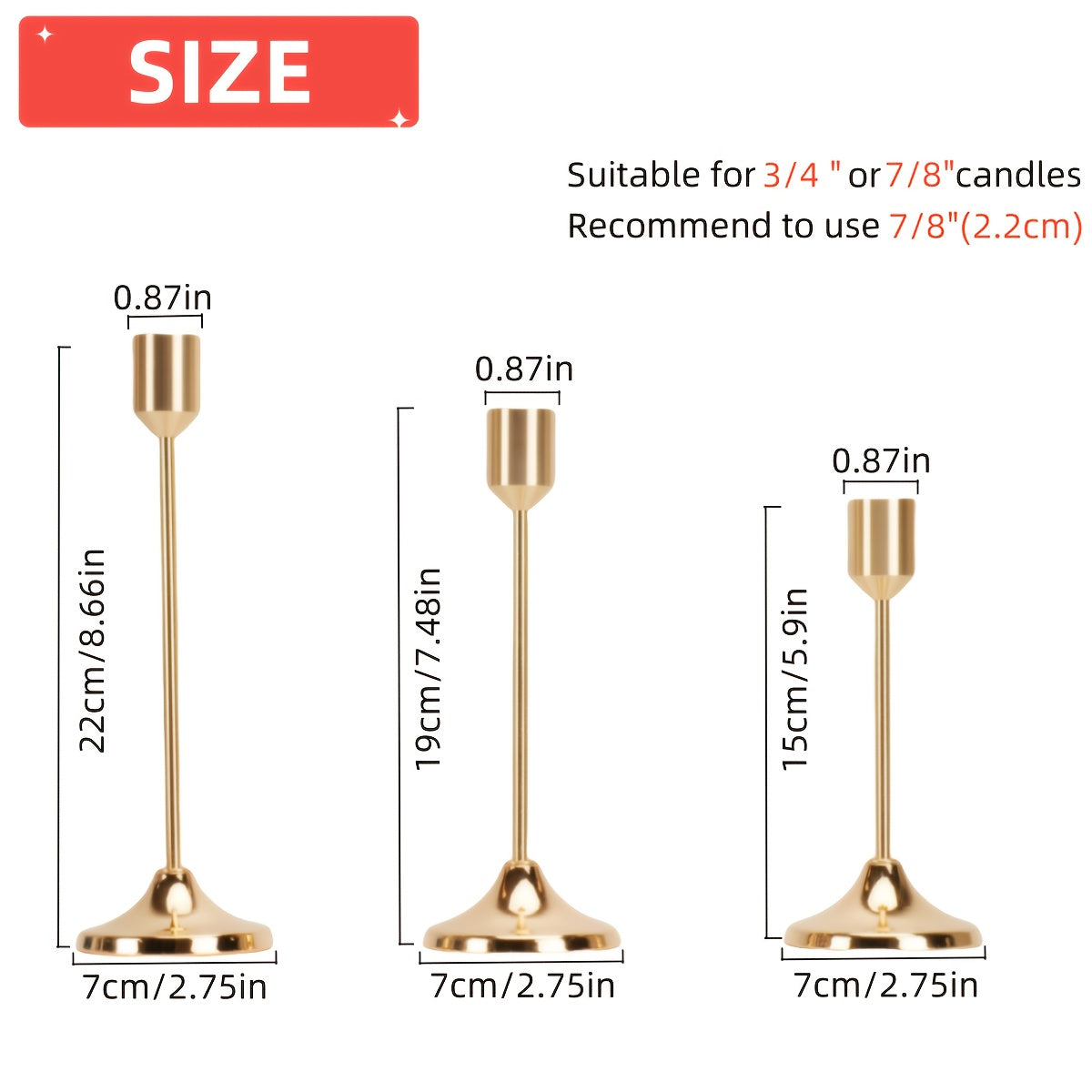 Metal Candle Holders Set of 12 - Elegant Tapered Design Tabletop Centerpiece for Wedding, Christmas, Halloween & Anniversary Decor, Polished Finish Candlestick Holders for Home & Hotel