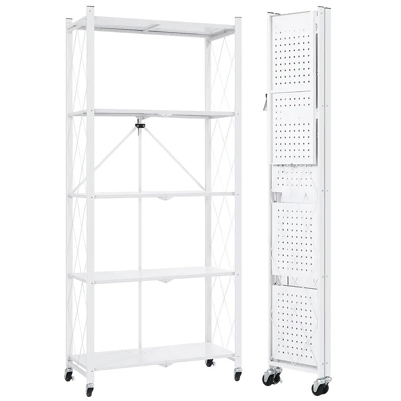 Rolling Storage Rack with Wheels 3 4 5 Tier Foldable Metal Shelving Unit Heavy Duty 50 lbs Per Shelf – Mobile Floor Standing Storage Shelf for Office Home Living Room Garage Black White