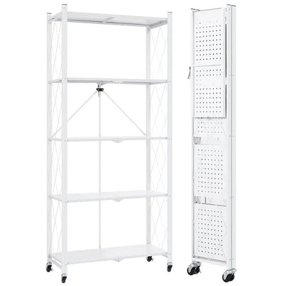 Rolling Storage Rack with Wheels 3 4 5 Tier Foldable Metal Shelving Unit Heavy Duty 50 lbs Per Shelf – Mobile Floor Standing Storage Shelf for Office Home Living Room Garage Black White