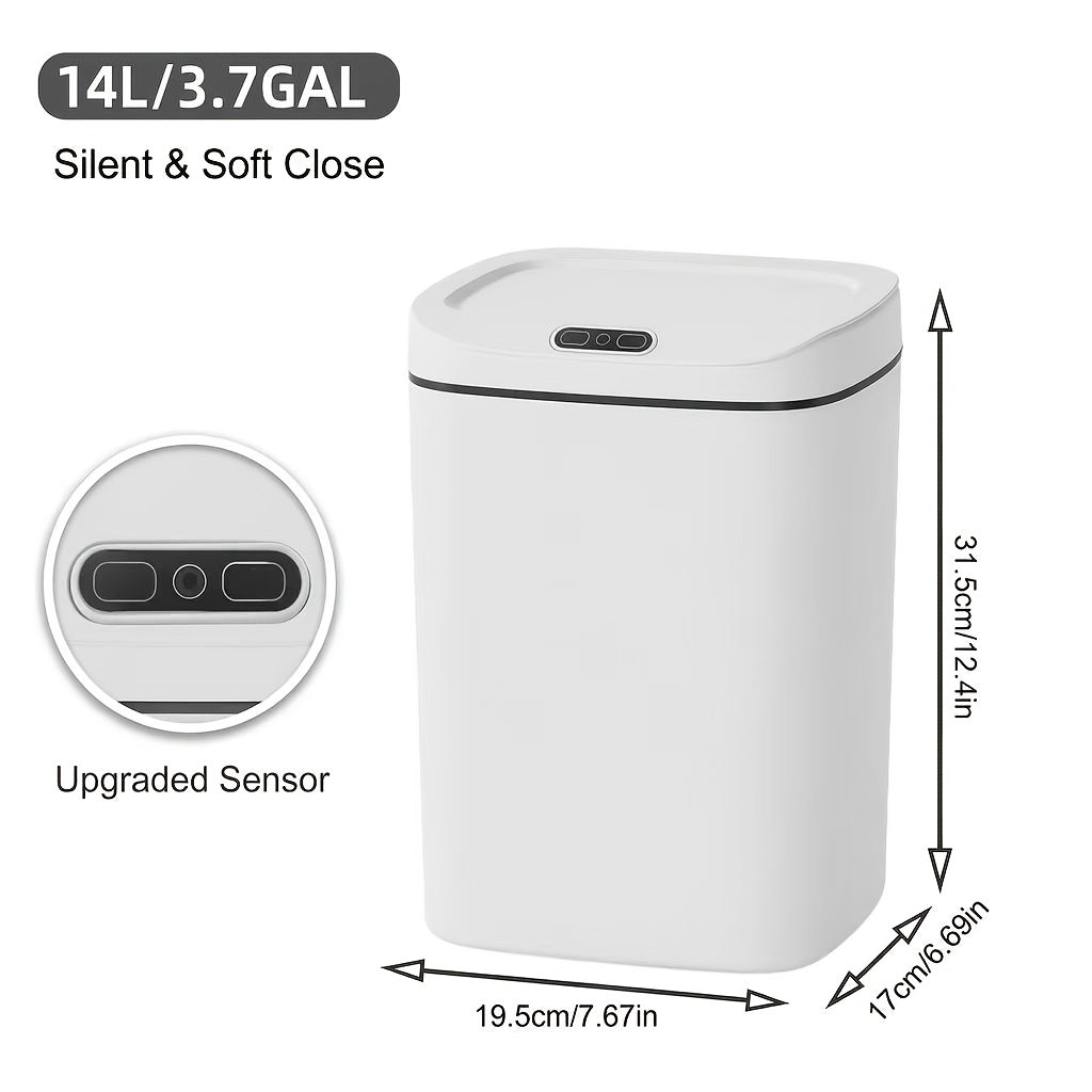 Motion Sensor Trash Can Small Touchless Lidded Smart Waste Bin – 3 to 4 Gallon Automatic Sensor Garbage Can for Bathroom, Kitchen, Office & Home, Minimalist Design
