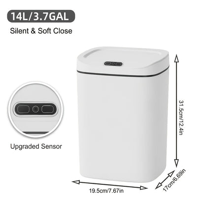 Motion Sensor Trash Can Small Touchless Lidded Smart Waste Bin – 3 to 4 Gallon Automatic Sensor Garbage Can for Bathroom, Kitchen, Office & Home, Minimalist Design