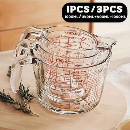Glass Measuring Cups Set Tempered Glass with Ergonomic Handle Dishwasher Microwave Freezer Oven Safe – 11.83oz 16.91oz 33.81oz Transparent Kitchen Measuring Set 1 or 3 Piece