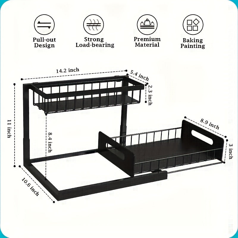 Under Sink Organizer Pull Out 2-Tier – Slide Out Cabinet Shelf for Kitchen & Bathroom, Under Sink Storage with Adjustable Shelves, Black White Grey, 1 or 2 Pack