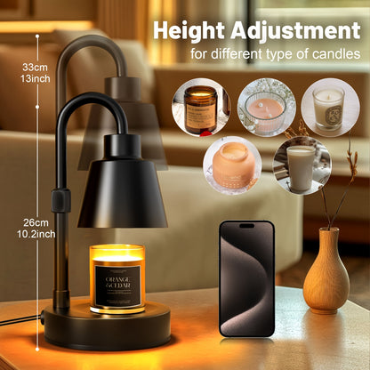 Candle Warmer Lamp 2 Pack Electric Wax Warmer with Timer & Dimmer for Jar Candles – Adjustable Height 10-14in, 4 Brightness Levels, Cozy Home Decor Gift for Bedroom, Living Room & Office – Black