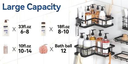 Corner Shower Caddy 5 Pack with Soap Holder & 4 Removable Hooks – No Drilling Suction Cup Shower Shelf, Rustproof Stainless Steel Bathroom Organizer for Inside Shower | 8 Colors