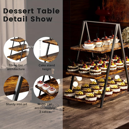 3-Tier Wooden Cupcake Display Stand | Dessert Tower for Parties, Weddings & Events | Holds 50 Cupcakes, Vintage Style Cake Stand, Black, White & Brown