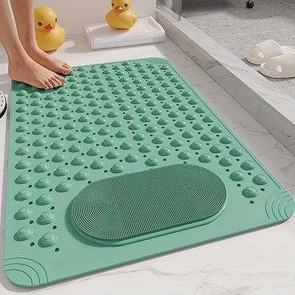 PVC Shower Mat with Massage Buttons & Polka Dot Pattern – Non-Slip Rectangular Bath Safety Mat, 0.35 Inch Thick Durable PVC, Anti-Slip Bathroom Rug for Wet Areas, 4 Colors: Blue Pink Gray Green