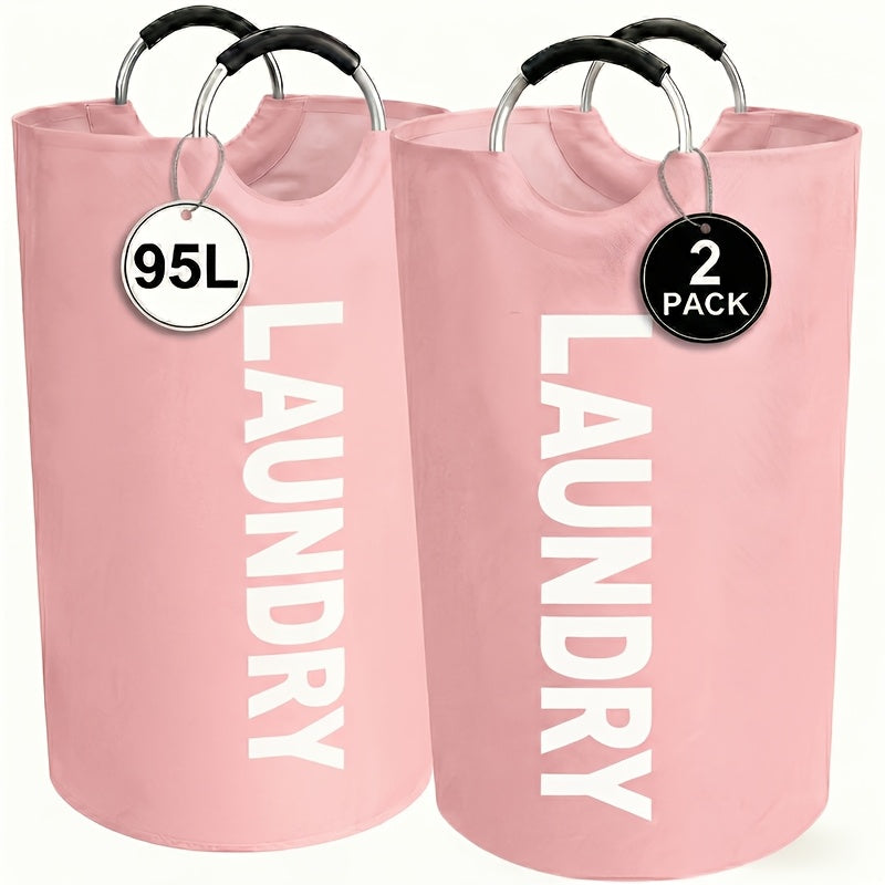 Large Laundry Basket Set of 2, Foldable 25.1 Gallon Elevated Hamper with Half Ring Handle – Collapsible Clothes Hamper for Bedroom, Bathroom & Dorm, Multiple Colors, Sturdy & Space-Saving Design