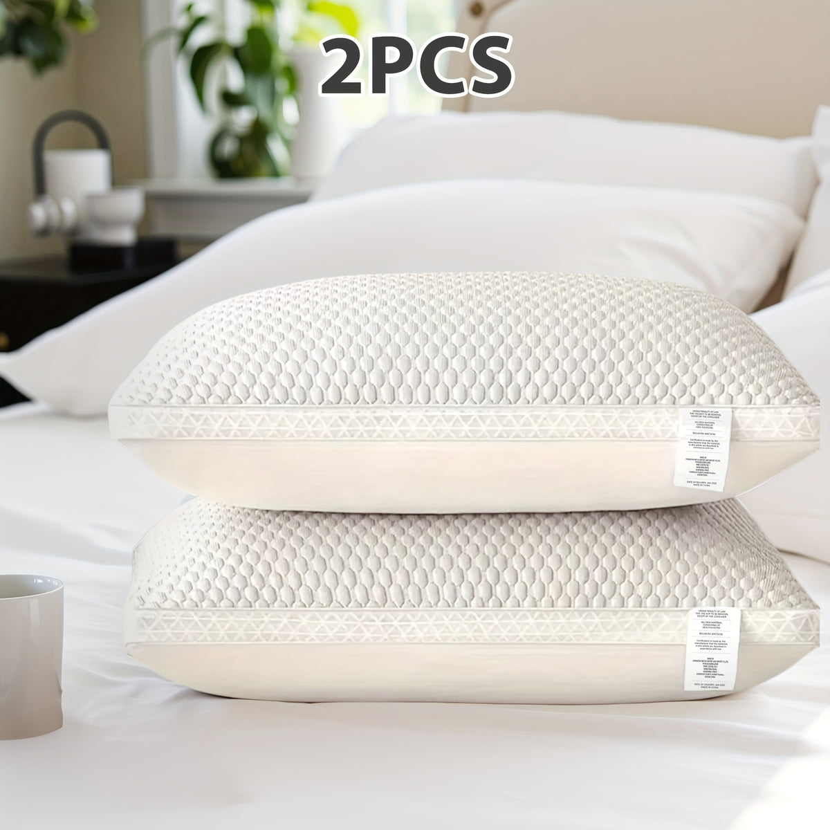 Neck Support Pillows Set of 2 - Cooling Bed Pillows for Sleeping, Adjustable Shredded Fill Pillow for Side, Back & Stomach Sleepers, Machine Washable Cervical Pillow for Bed, Sofa & Dorm, Blue Gray