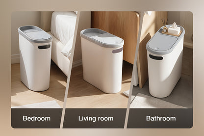 Small Bathroom Trash Can Plastic Wastebasket with Built-In Handles – Compact Rustproof Space-Saving Bin for Bathroom Laundry Office 1 or 2 Pack