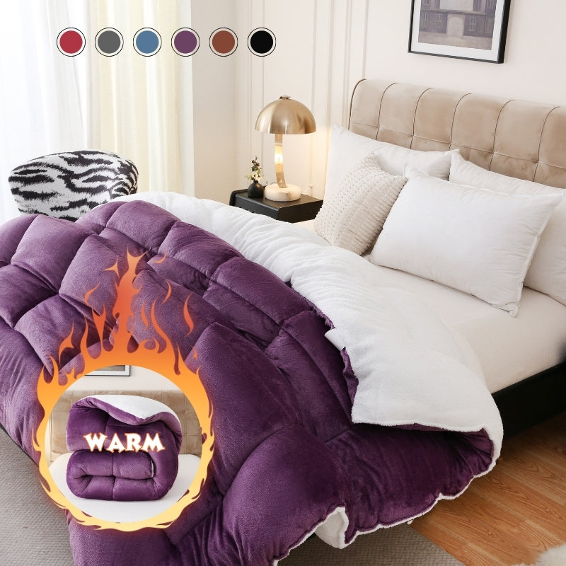 Flannel Sherpa Comforter Thick Soft Plush Double Sided 500g Filling Box Stitch All Season Warm Comforter for Bedroom Twin XL Full Queen King Blue Purple Grey Pink