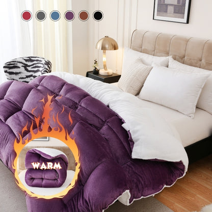 Flannel Sherpa Comforter Thick Soft Plush Double Sided 500g Filling Box Stitch All Season Warm Comforter for Bedroom Twin XL Full Queen King Blue Purple Grey Pink