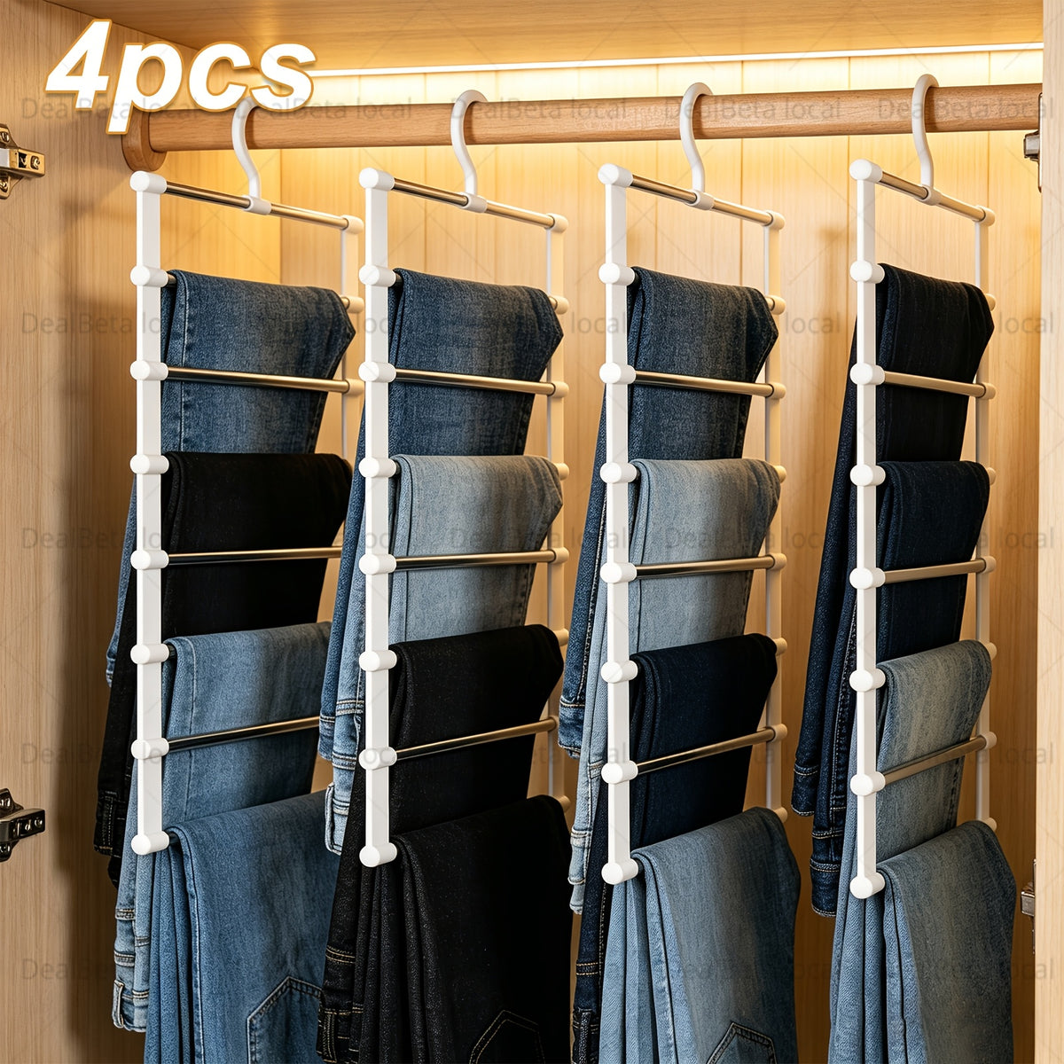 Space Saving Pants Hanger Foldable Multi-Layer 2/4/8-Pack – Stainless Steel Non-Slip Closet Organizer for Jeans, Leggings & Scarves, Stackable Clothes Rack for Bedroom Wardrobe