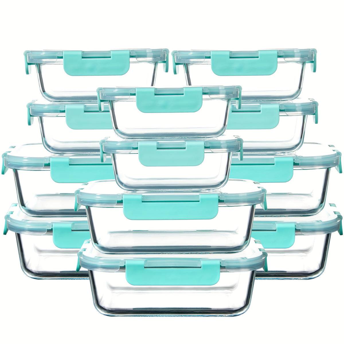 Glass Food Storage Containers 24 Piece Set – Borosilicate Glass Meal Prep Containers with Airtight Lids, Microwave & Dishwasher Safe, Multi-Size for Kitchen Food Storage, Lunch & Leftovers