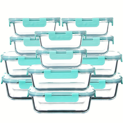 Glass Food Storage Containers 24 Piece Set – Borosilicate Glass Meal Prep Containers with Airtight Lids, Microwave & Dishwasher Safe, Multi-Size for Kitchen Food Storage, Lunch & Leftovers
