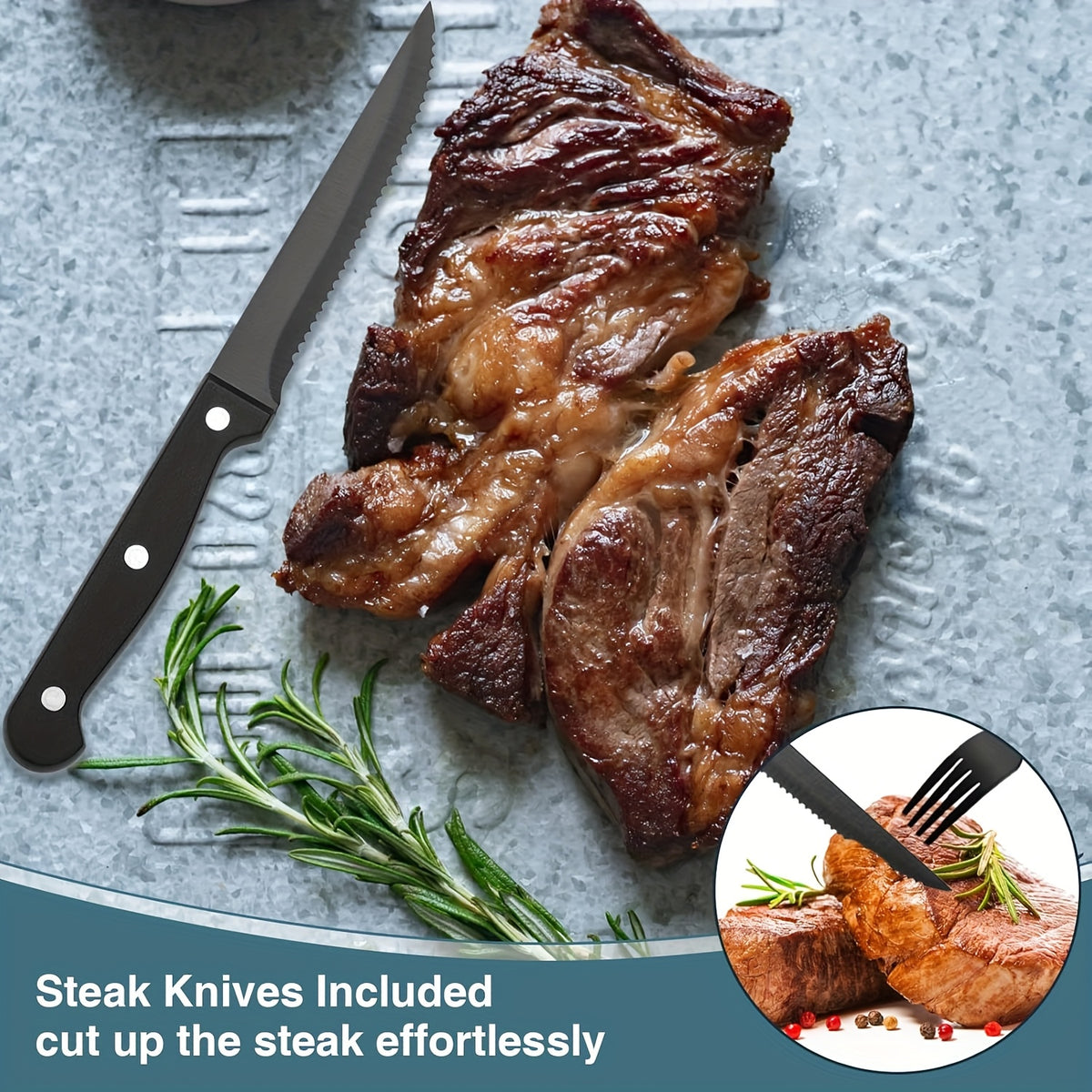 Silverware Set 48 Piece with Steak Knives Service for 8 – Stainless Steel Flatware Cutlery Set, Mirror Finish, Dishwasher Safe | Silver & Black Utensils for Home Kitchen Dining