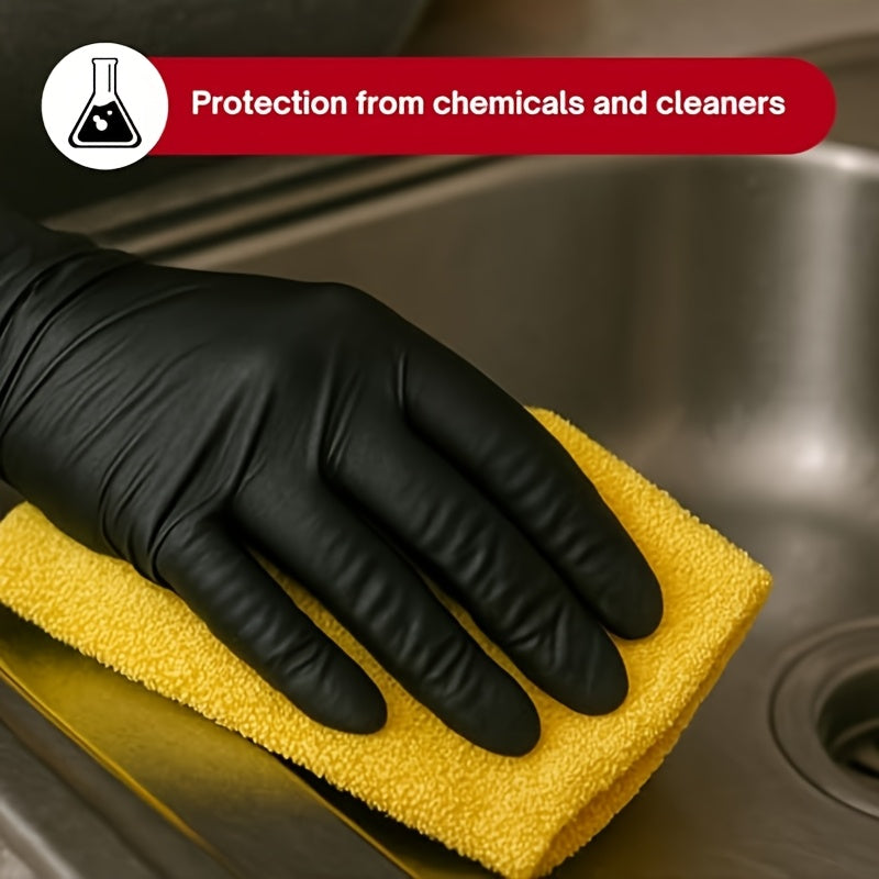 Black Nitrile Disposable Gloves 200 Count – 6 Mil Heavy Duty, Latex-Free, Powder-Free, Chemical Resistant, Flexible Form-Fitting Gloves for Cleaning, Cooking, Automotive & Maintenance, Sizes S-XL