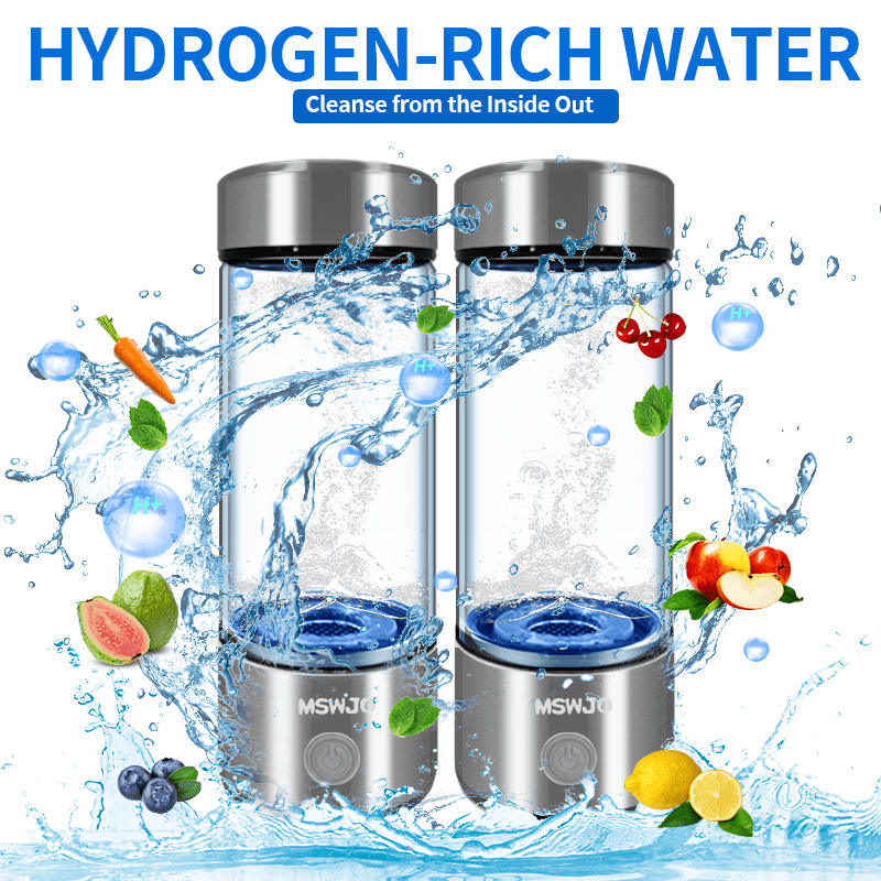 Hydrogen Water Bottle Generator 420ml SPE PEM Technology, Portable Water Ionizer Produces 1600ppb Hydrogen-Rich Water in 3 Min, Borosilicate Glass Hydro Water Machine for Office Travel Fitness