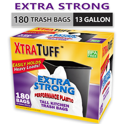 Expandable Trash Bags 13 Gallon Boxed Heavy Duty – Super Strong Leak-Resistant Odor-Proof Garbage Bags, Multiple Count Options 44 to 360 Bags, Drawstring & Clear Styles, Kitchen Bedroom Outdoor Use
