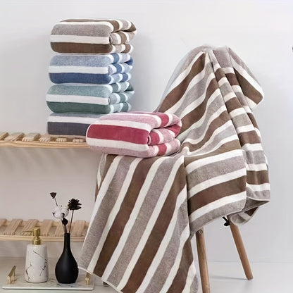 Bath Towel Set 8-Piece Ultra-Soft Absorbent Two-Tone Striped Towels - 2 Bath Towels, 2 Face Towels, 4 Hand Towels - Lint-Free Quick-Dry Bathroom Towels for Home, Hotel, Spa, Red & Gray Options