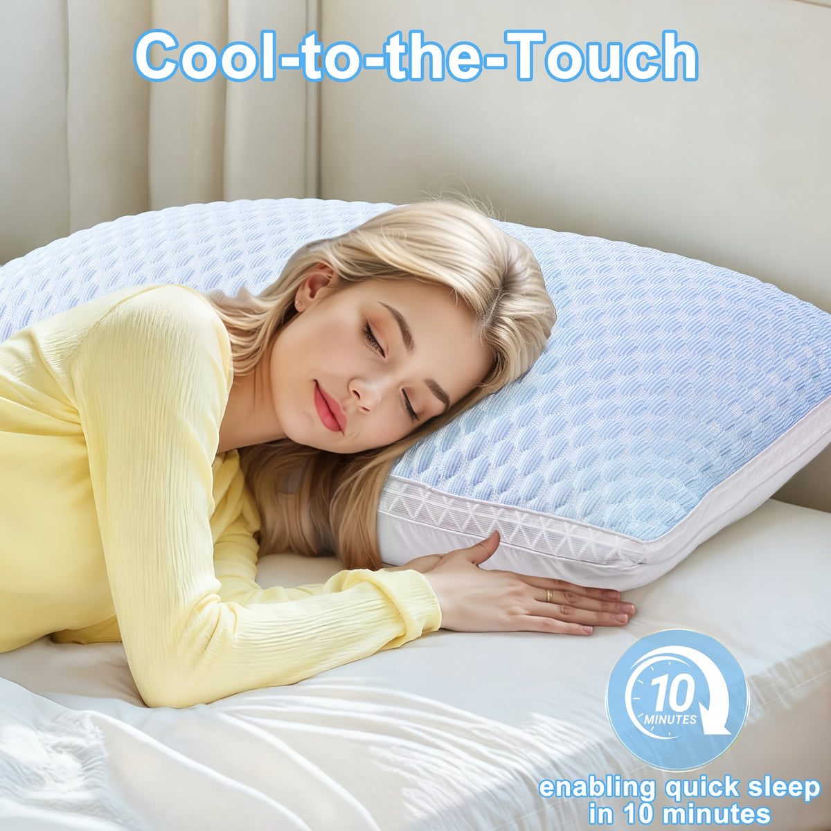 Cooling Bed Pillows 2-Pack Non-Collapsing – Soft Support with Neck Alignment, Breathable 100% Polyester Cover, Machine Washable, Bed Pillows for Back & Side Sleepers, Blue & Gray Available