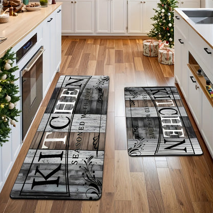 Diatom Mud Kitchen Mat Set of 2 Gray Wood Grain – Anti-Slip Absorbent Machine Washable Runner Rug for Kitchen Bathroom Laundry Room Hallway Entryway Non-Slip Home Decor Floor Carpet