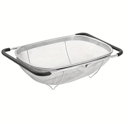 Expandable Stainless Steel Colander Basket - Fine Mesh Strainer with Drain Basket for Washing Vegetables Fruits Pasta, Adjustable Kitchen Sink Strainer, Small & Large Available